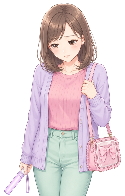 しょんぼりした女性のマスコットキャラクター